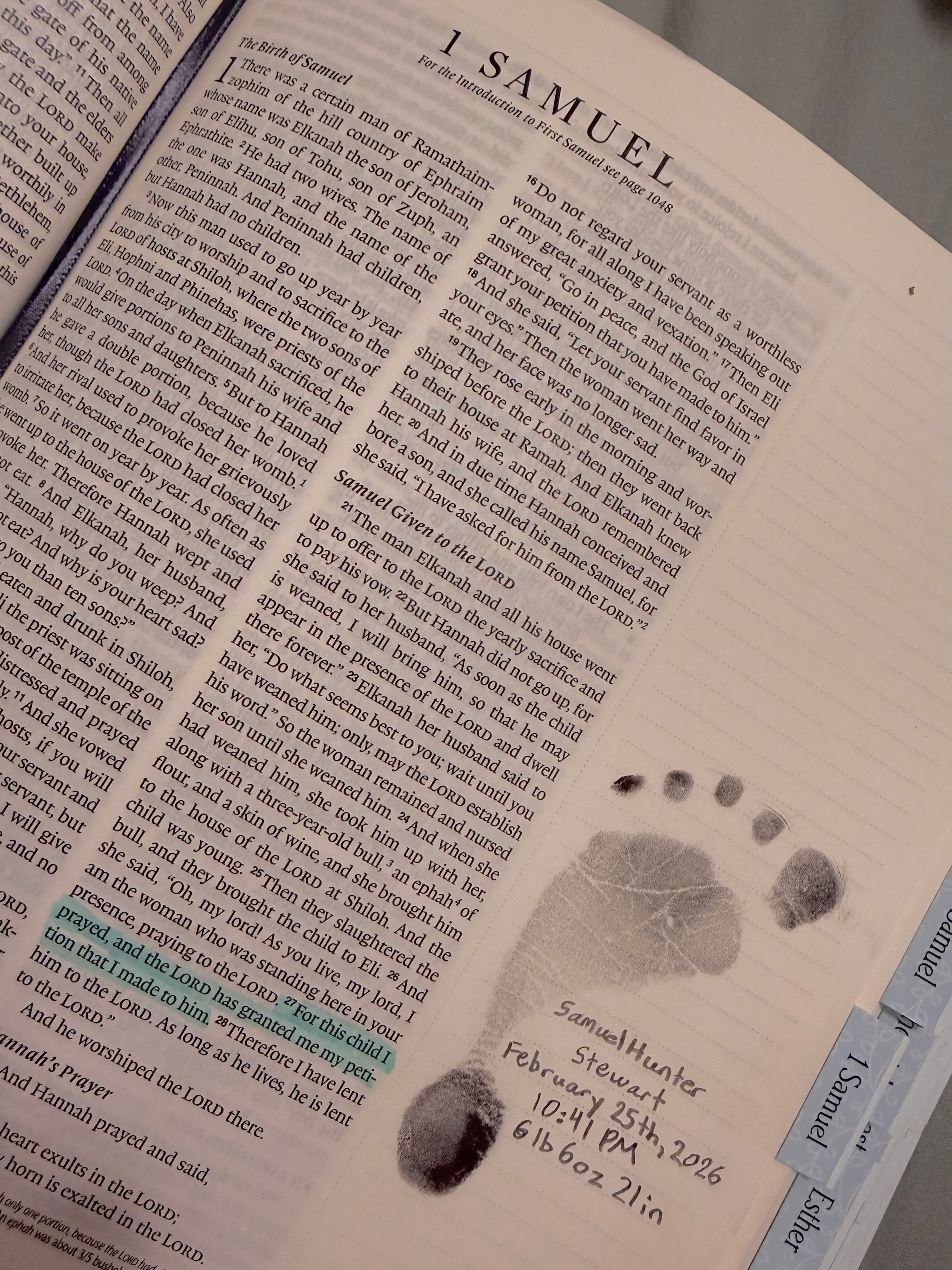 Samuel's footprints pressed into 1 Samuel